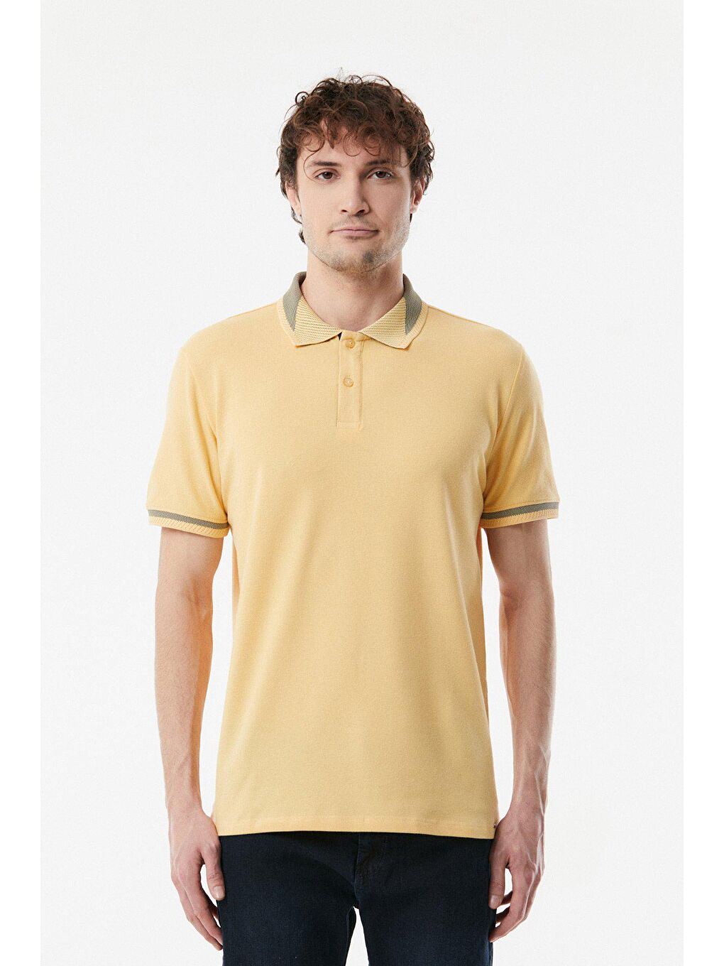 Sarı Polo Yaka Slim Fit Tişört-4