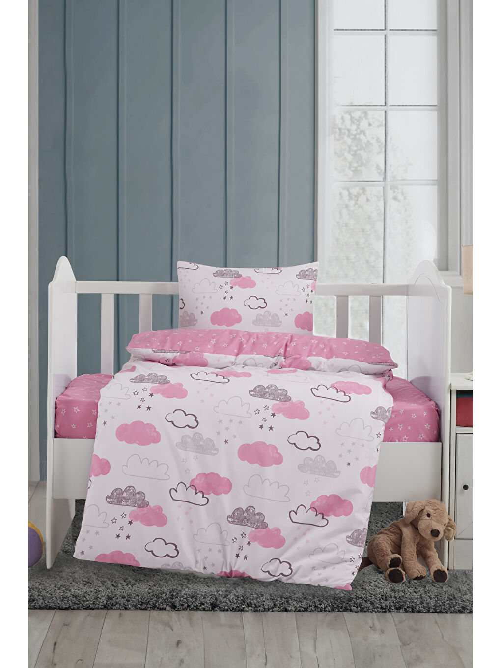 Pembe Ranforce %100 Pamuk Bebek Nevresim Takımı Mars V1