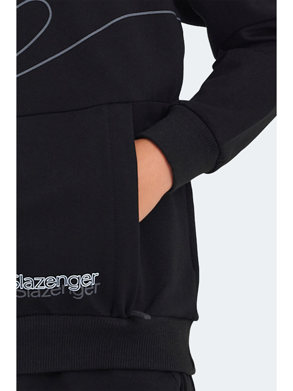 LINK Unisex Çocuk Kapüşonlu Cepli Siyah Sweatshirt-5