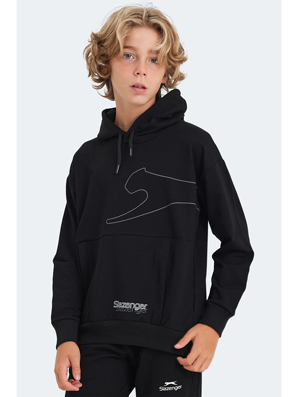 LINK Unisex Çocuk Kapüşonlu Cepli Siyah Sweatshirt-6