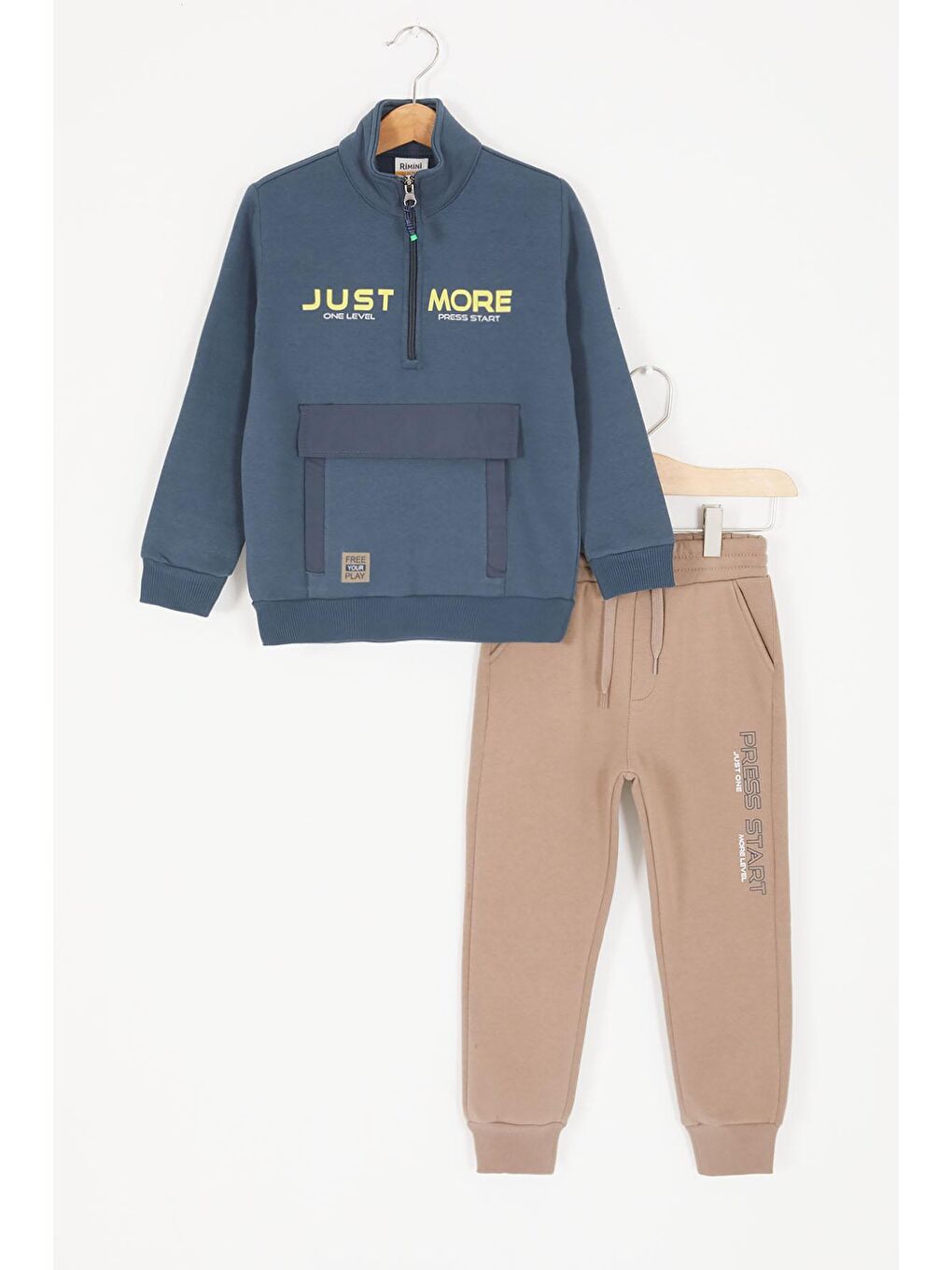 Mavi Just Baskılı Fermuarlı Yaka Erkek Çocuk Şardonlu Eşofman Takımı 16961