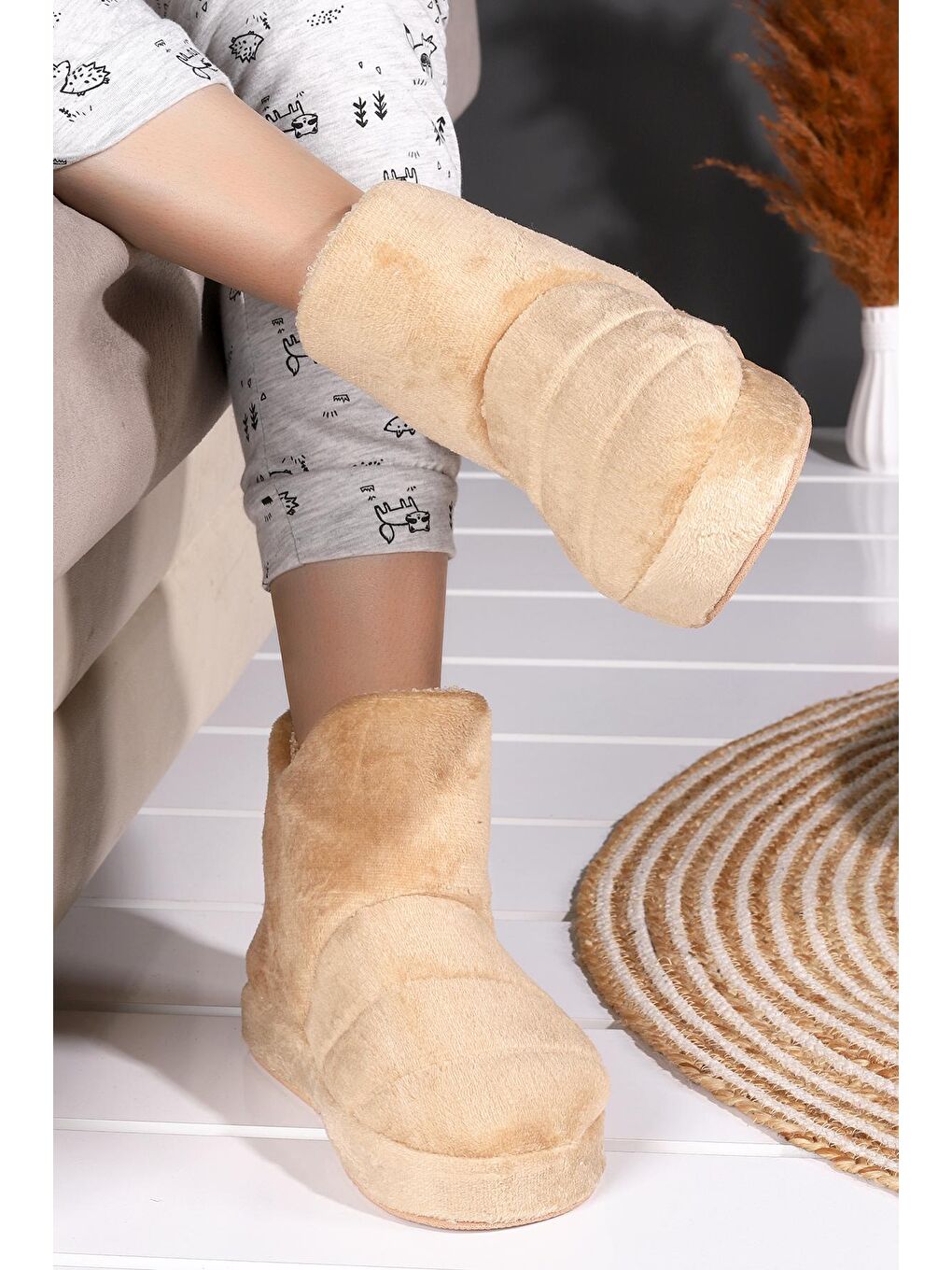 Bej 002 Günlük Kadın Ev Botu Panduf Terliği-2