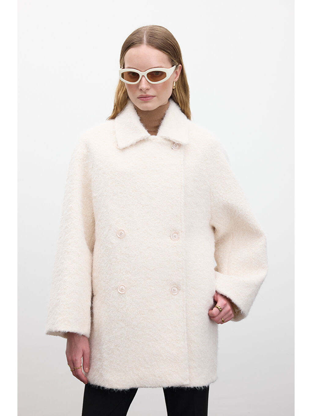 Kruvaze Kapama Kaşe Kaban Ekru-2