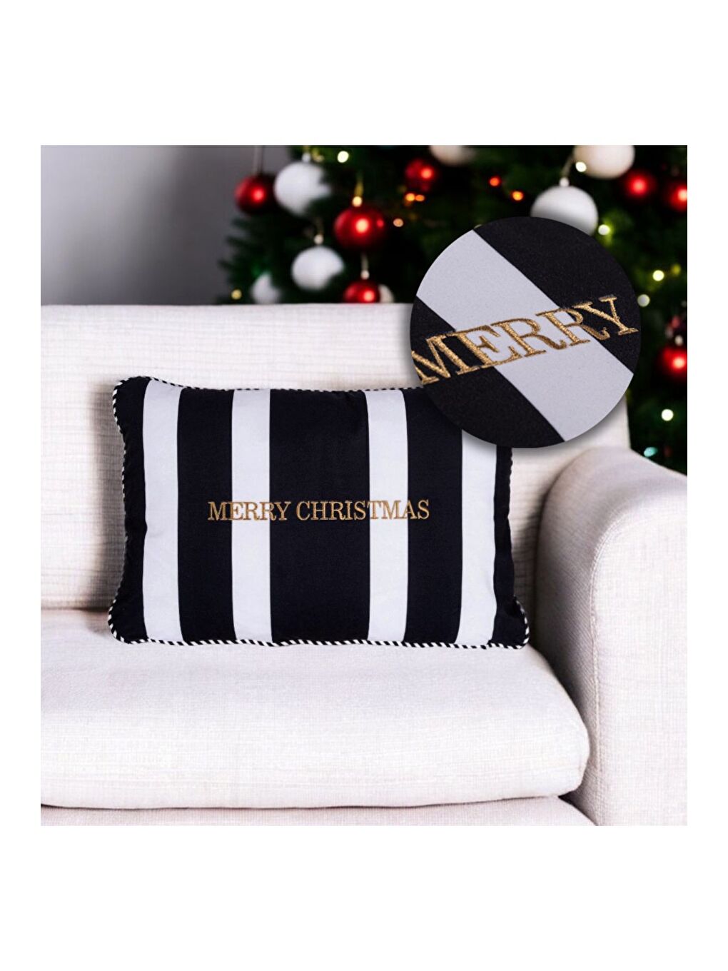 ASDIVA Yılbaşı Kırlent Kılıfı Siyah Zemin Gold MERRY CHRISTMAS Nakışlı Noel Yeni Yıl 40x60-1