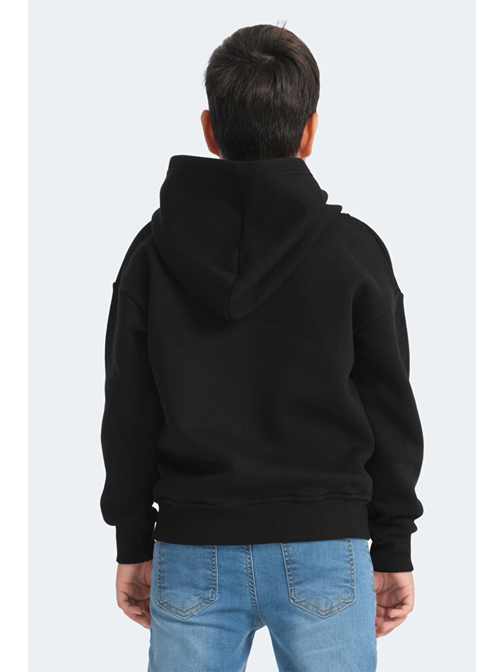 LEKAN Unisex Çocuk Fermuarlı Kapüşonlu Cepli Siyah Sweatshirt-1