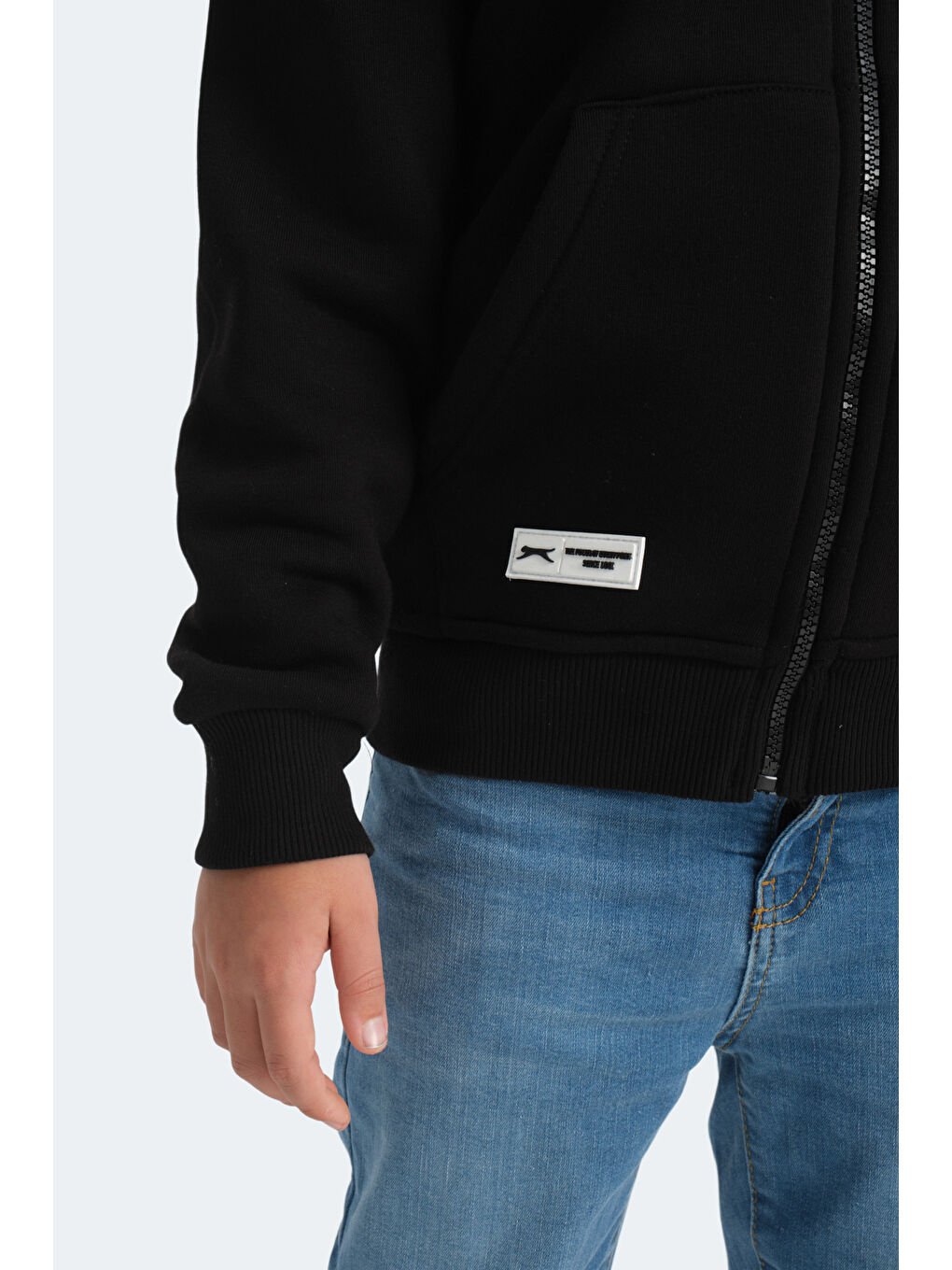 LEKAN Unisex Çocuk Fermuarlı Kapüşonlu Cepli Siyah Sweatshirt-3