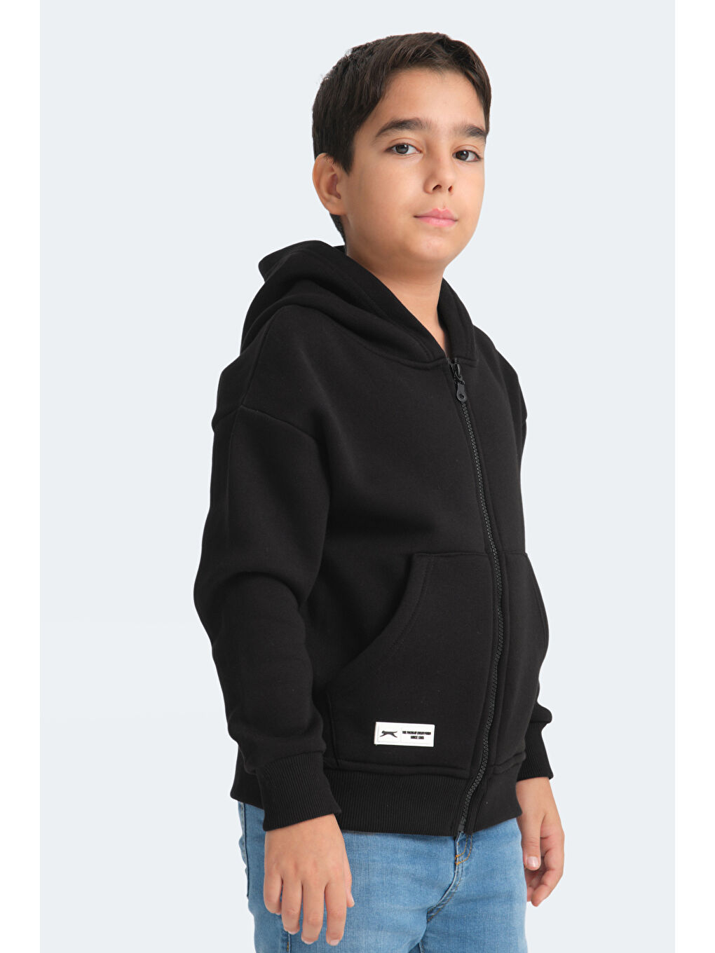 LEKAN Unisex Çocuk Fermuarlı Kapüşonlu Cepli Siyah Sweatshirt-4