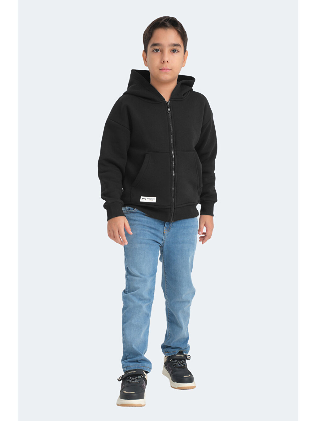 LEKAN Unisex Çocuk Fermuarlı Kapüşonlu Cepli Siyah Sweatshirt-6