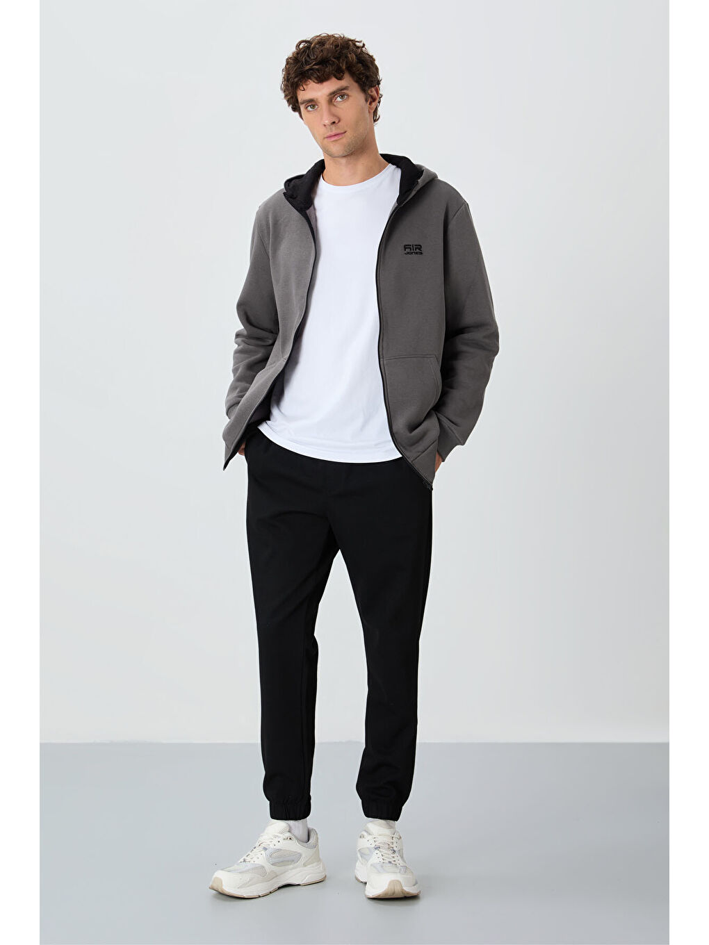 Hector Koyu Gri  Şardonlu Erkek Fermuarlı Sweatshirt Hırka - 88139-1