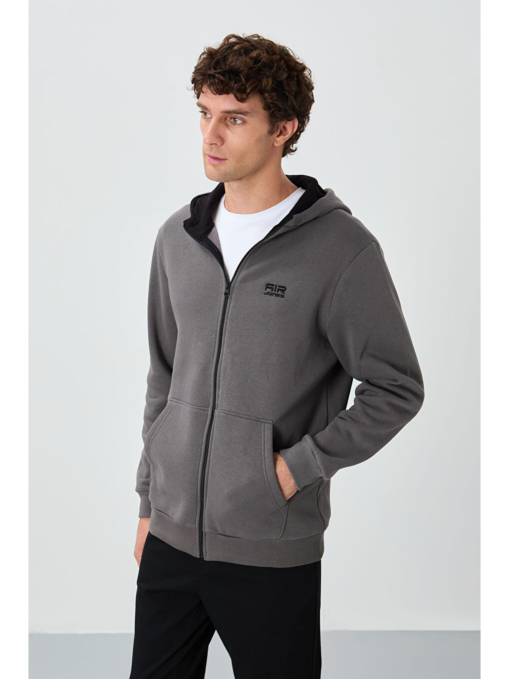 Hector Koyu Gri  Şardonlu Erkek Fermuarlı Sweatshirt Hırka - 88139-2