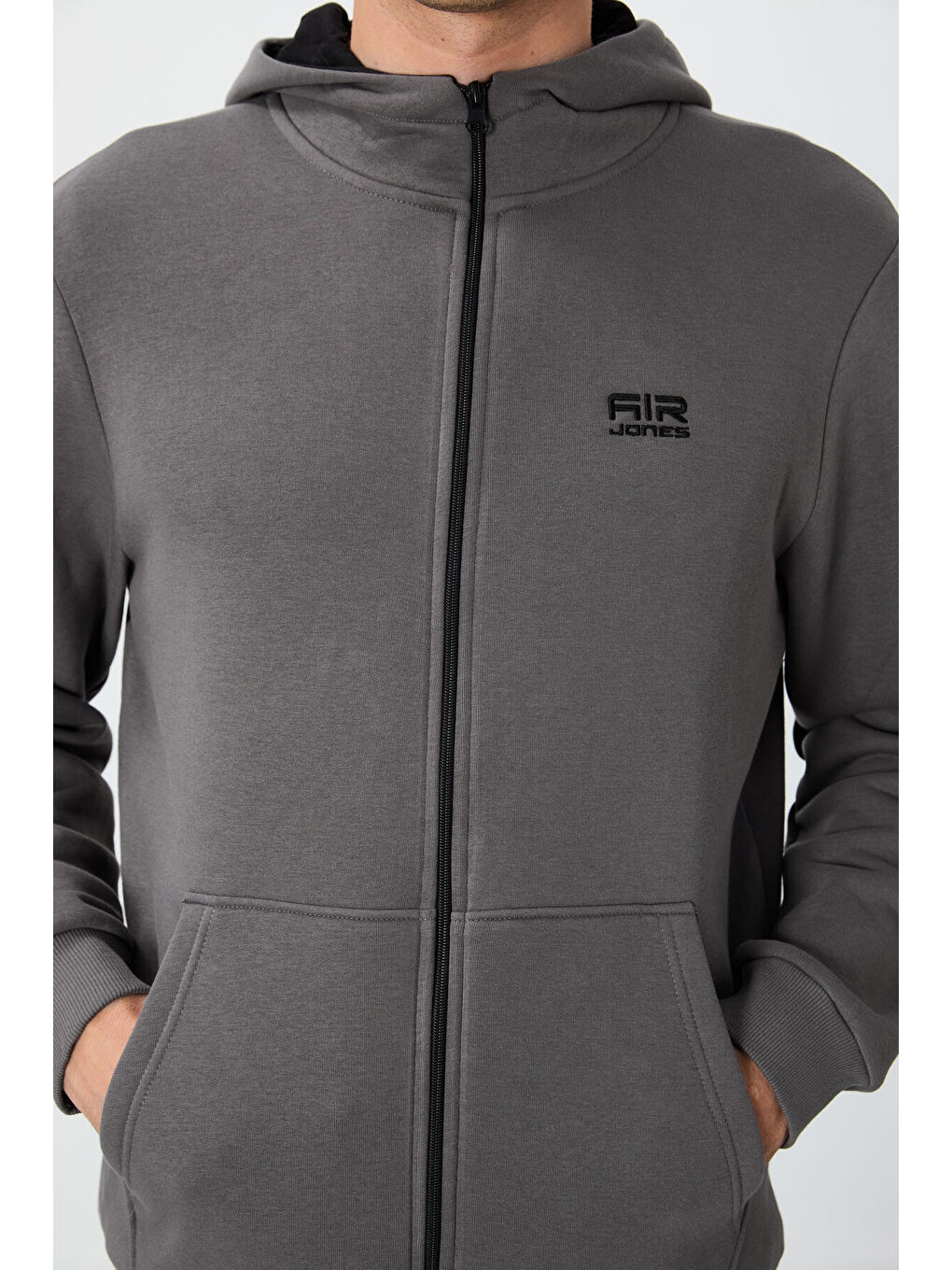 Hector Koyu Gri  Şardonlu Erkek Fermuarlı Sweatshirt Hırka - 88139-3