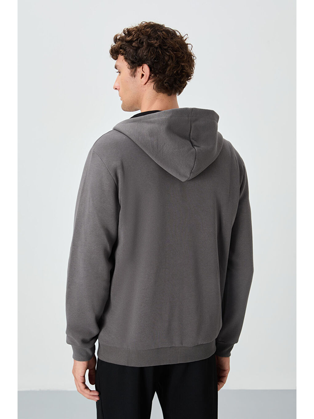 Hector Koyu Gri  Şardonlu Erkek Fermuarlı Sweatshirt Hırka - 88139-4