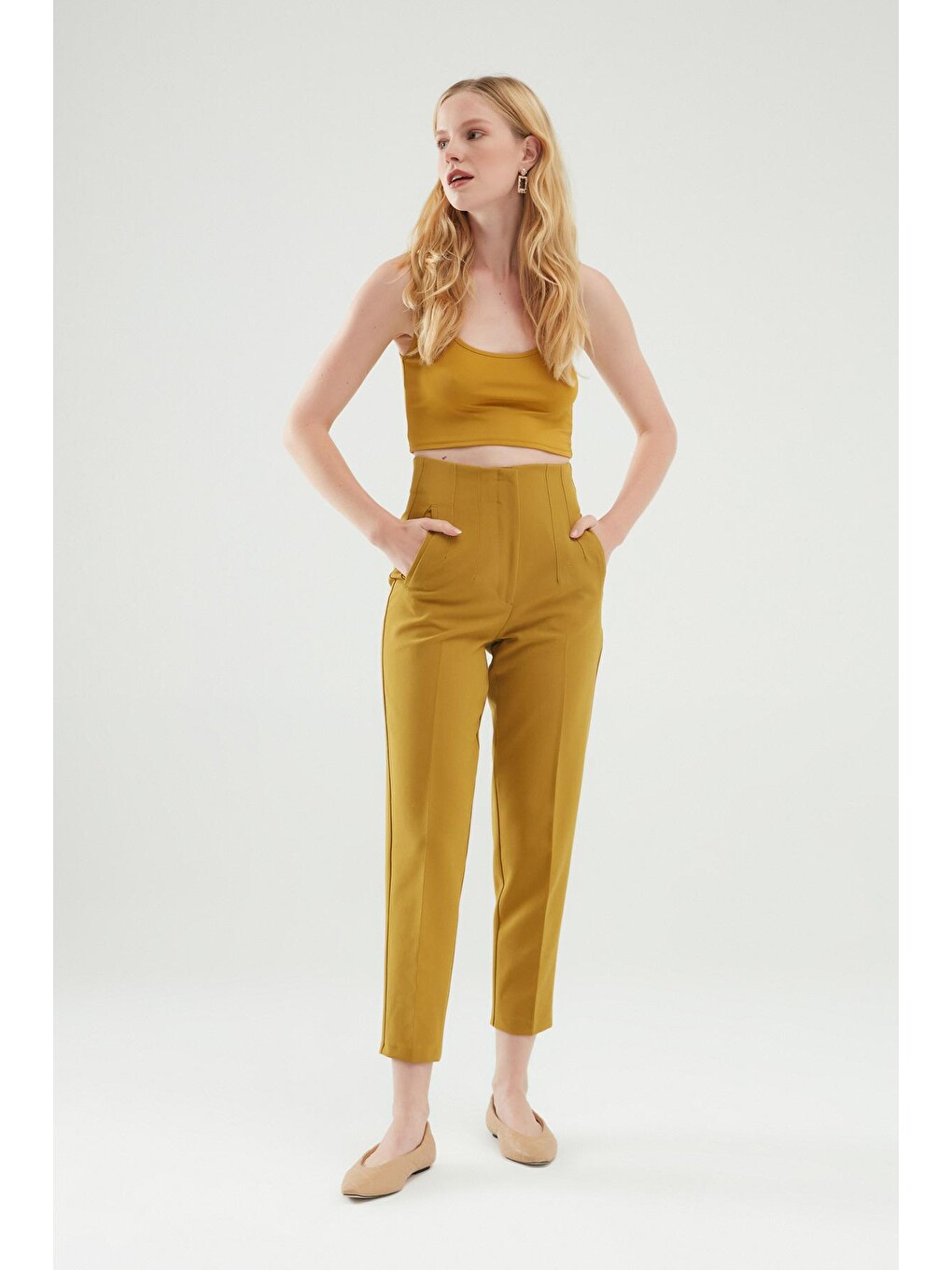 Yeşil Pens Detaylı Pantolon Olive-2