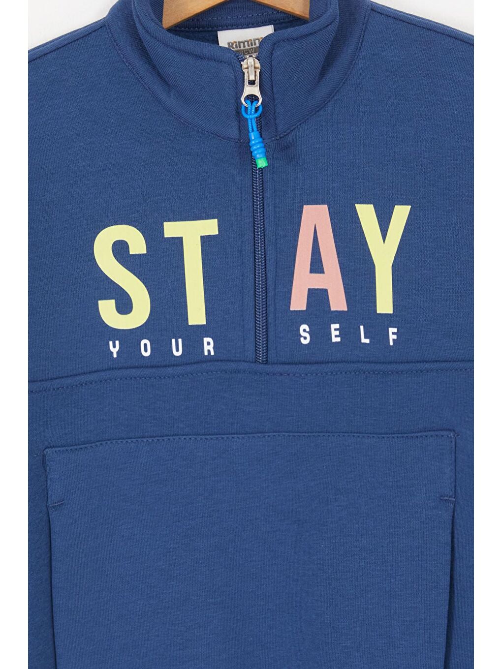 Mavi Kanguru Cepli Fermuar Yakalı Erkek Çocuk Şardonlu Eşofman Takımı 16967-1