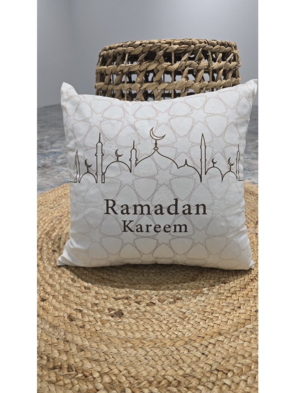 Kahverengi Ramazan Temalı Dekoratif Kırlent Kılıfı 43x43 cm-5