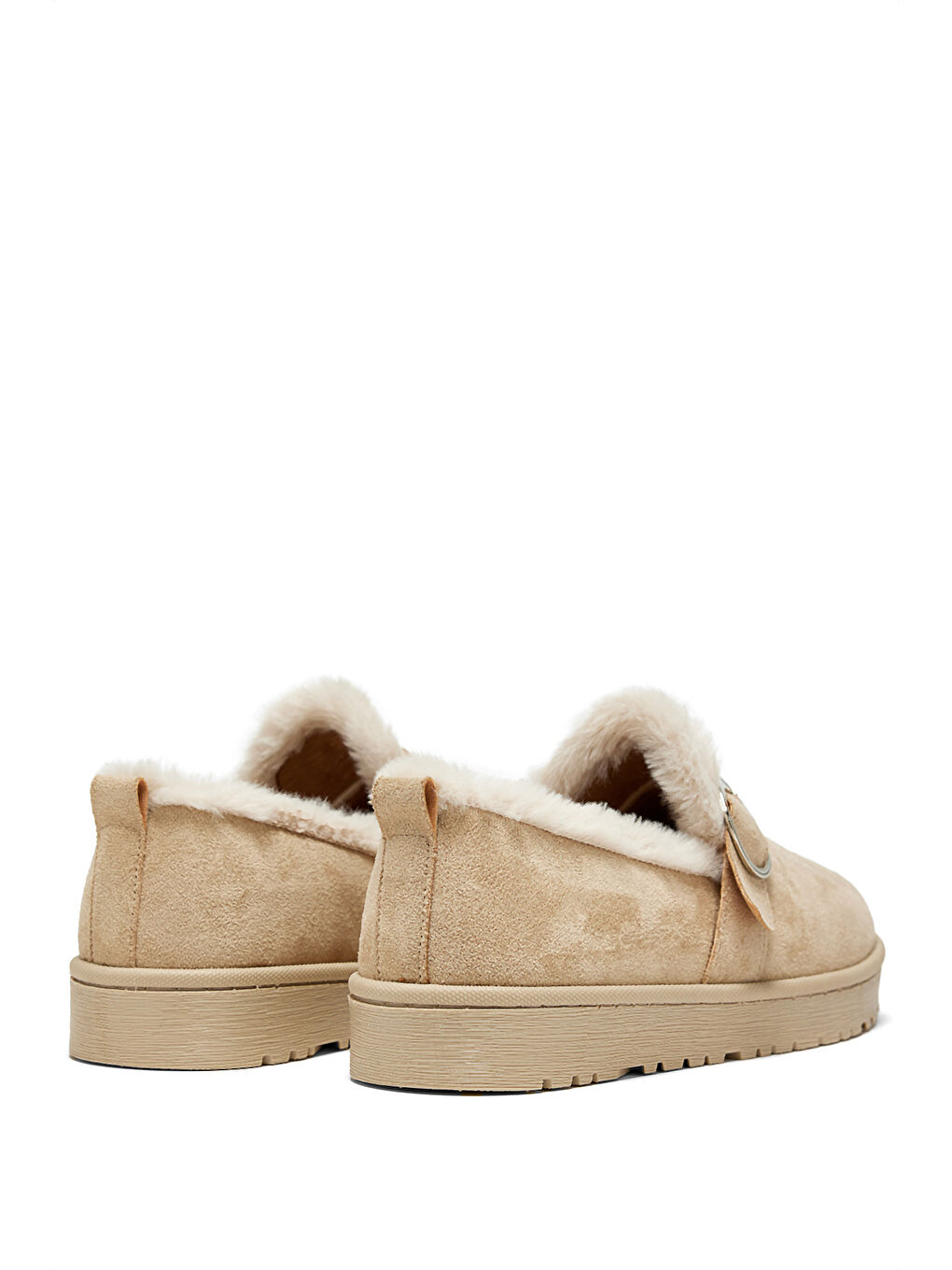 Kadın Bej Süet Rahat Kalıp İçi Kürklü Tokalı Kısa Bot-2