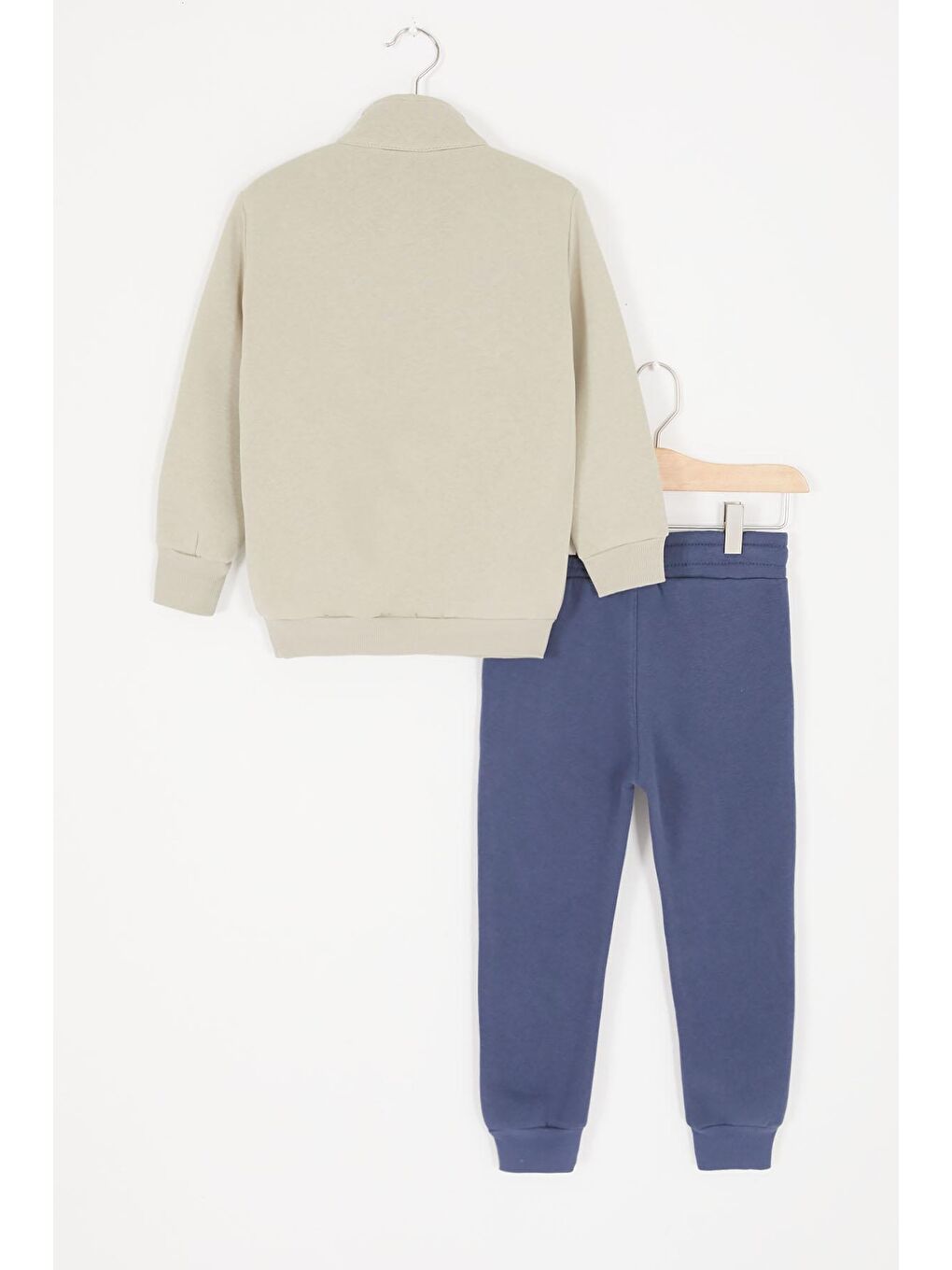Gri Kanguru Cepli Fermuar Yakalı Erkek Çocuk Şardonlu Eşofman Takımı 16966-4