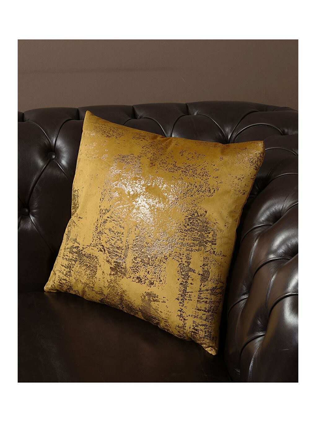 Sarı Hardal Bakır Kırlent Kılıfı Dekoratif Desenli Kadife