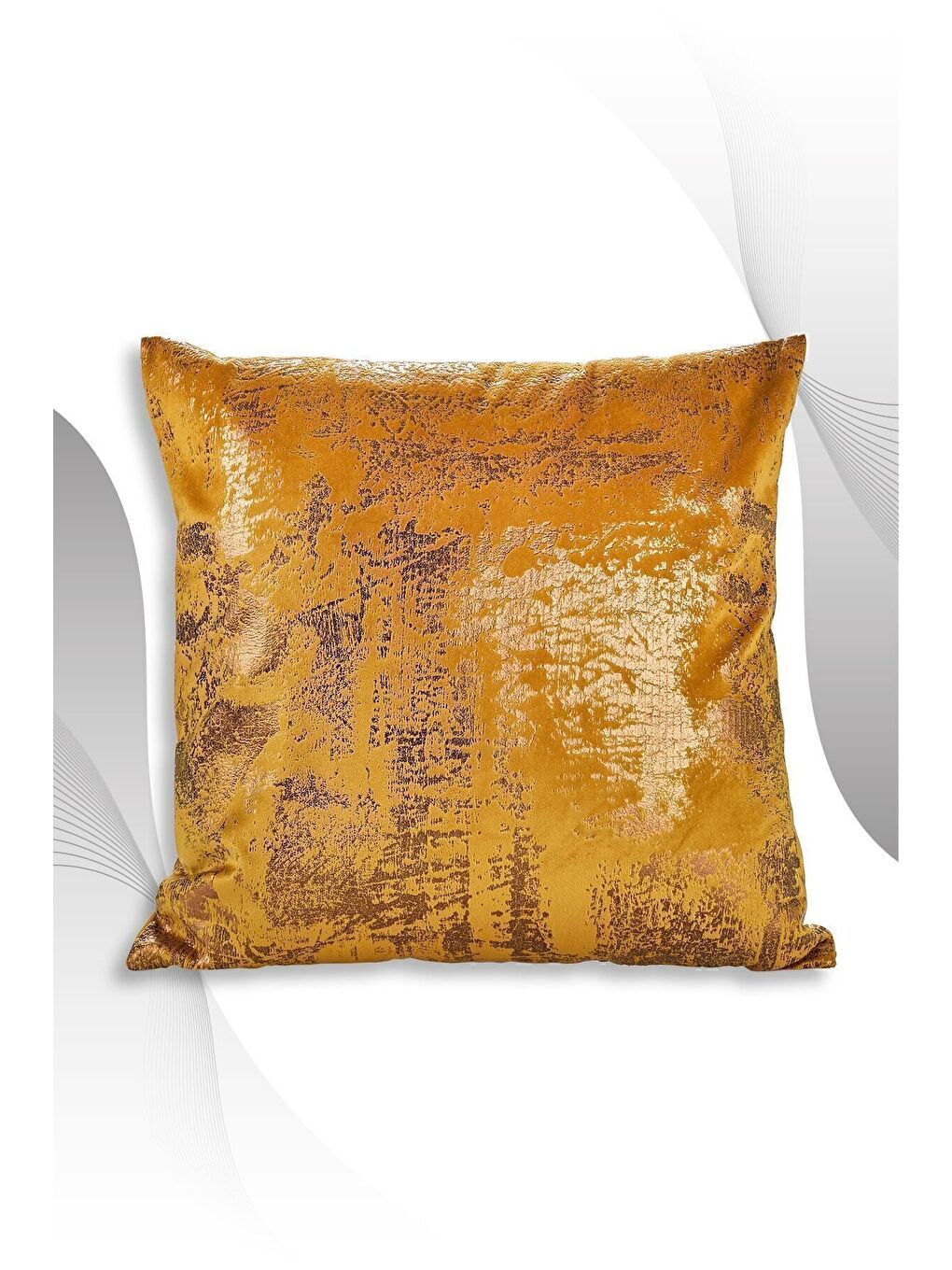 Sarı Hardal Bakır Kırlent Kılıfı Dekoratif Desenli Kadife-1