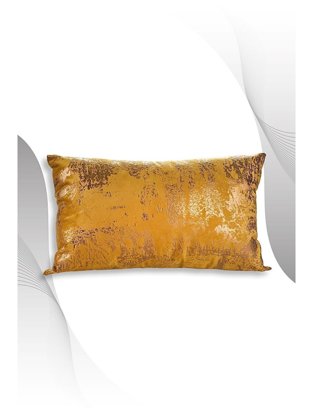 Sarı Hardal Bakır Kırlent Kılıfı Dekoratif Desenli Kadife-2