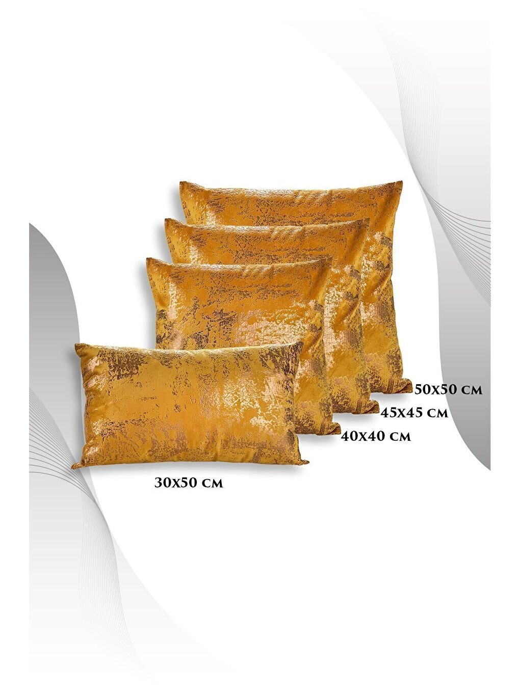 Sarı Hardal Bakır Kırlent Kılıfı Dekoratif Desenli Kadife-4