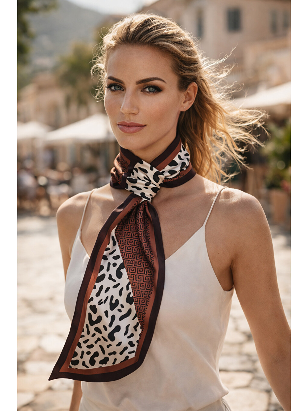 Leopar Desenli Kahverengi Boyun Fuları Flr1018 Kahverengı-1