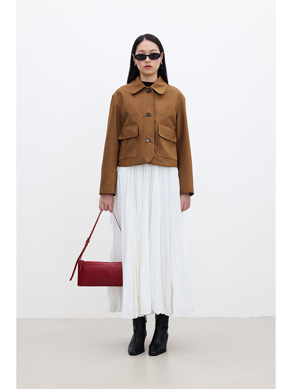 Kahverengi Suni Süet Kısa Ceket Camel-4