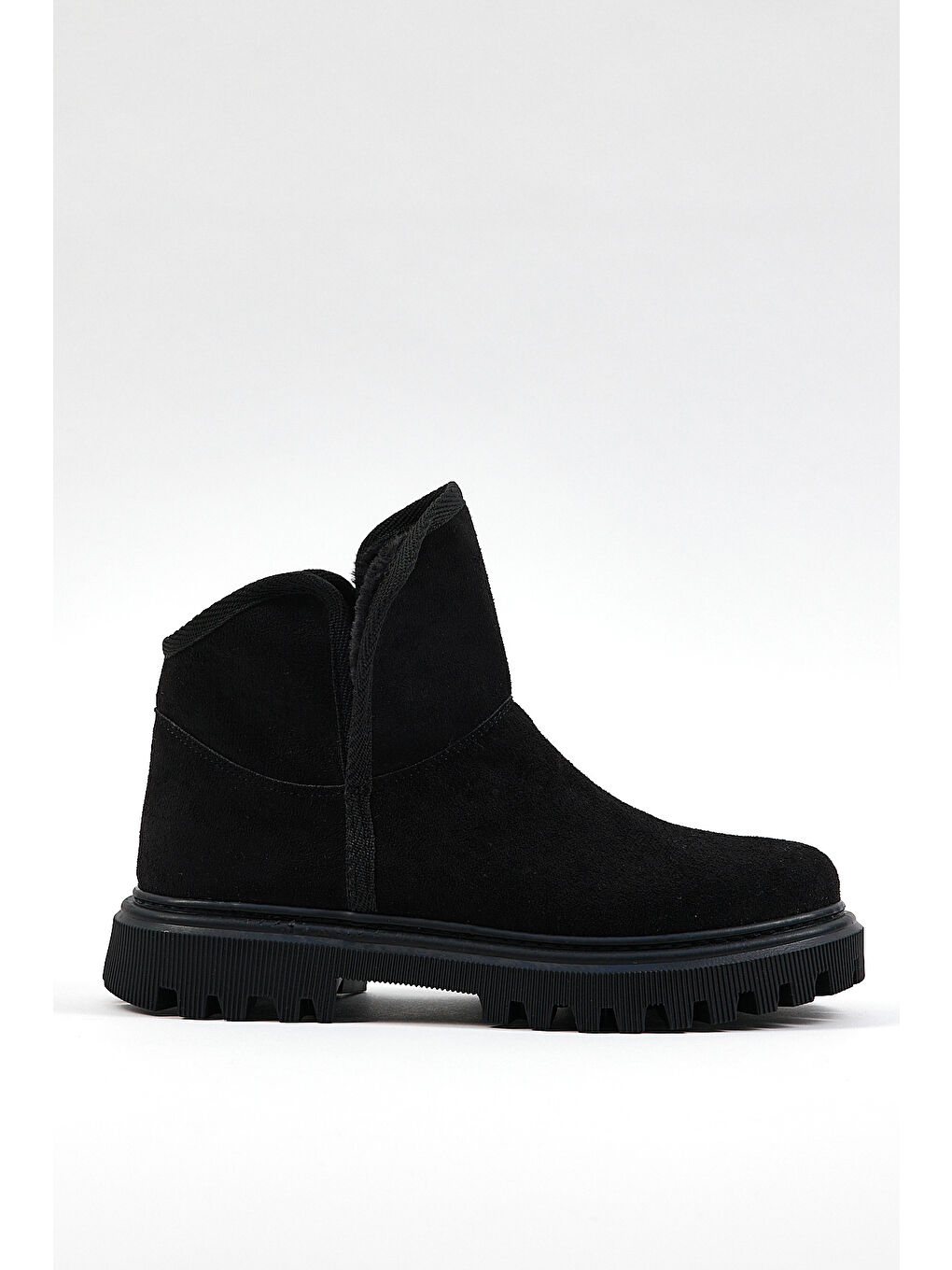 Kadın Siyah Süet Rahat Kalıp Kalın Taban İçi Kürklü Bot