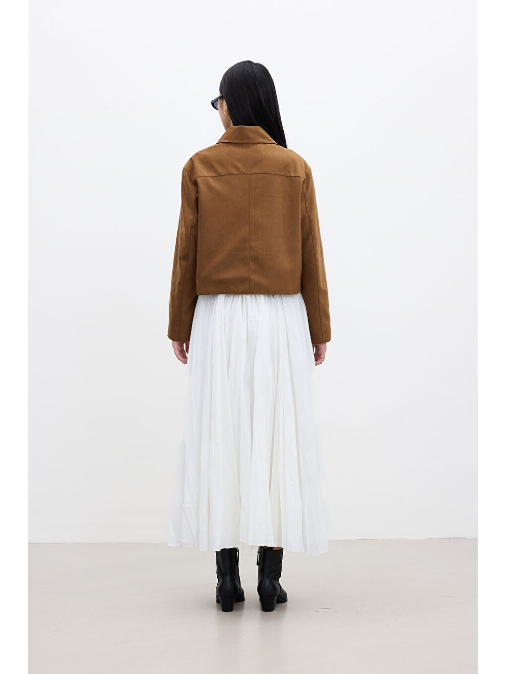 Kahverengi Suni Süet Kısa Ceket Camel-7