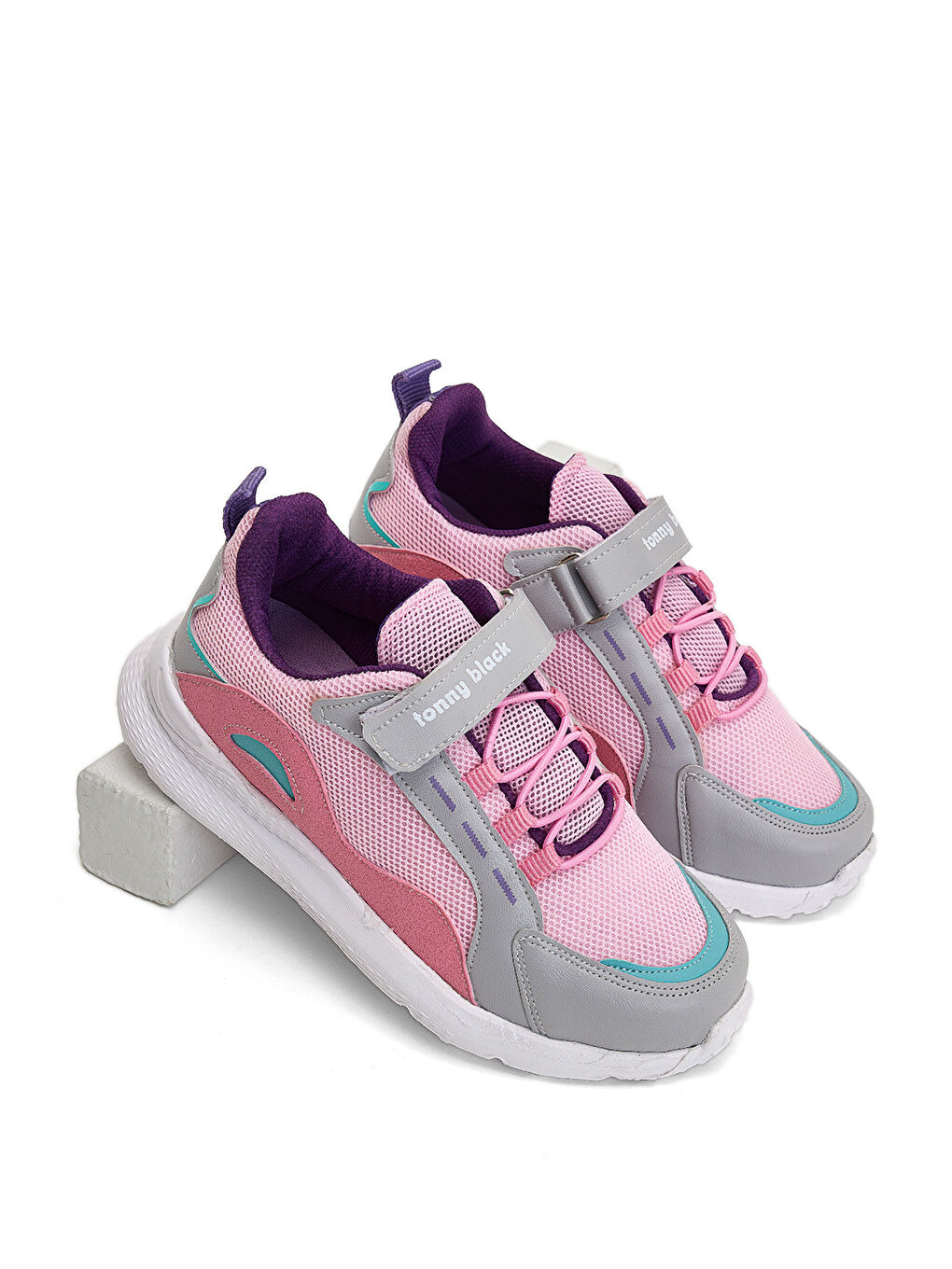 Gri Çocuk Unisex Buz Pembe Faylon Taban Rahat Kalıp Cırtlı Çocuk Ayakakbı-2