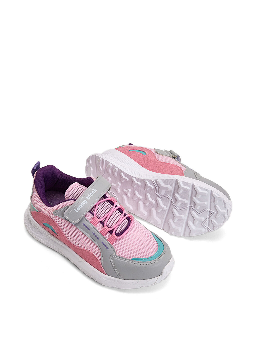 Gri Çocuk Unisex Buz Pembe Faylon Taban Rahat Kalıp Cırtlı Çocuk Ayakakbı-3