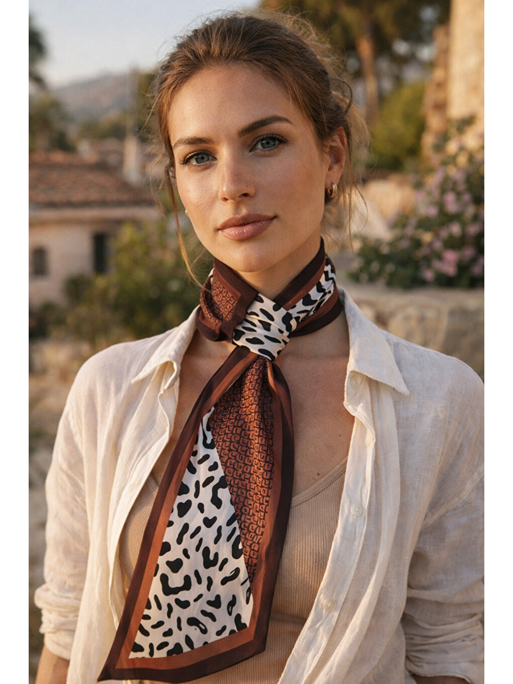 Leopar Desenli Kahverengi Boyun Fuları Flr1018 Kahverengı-3