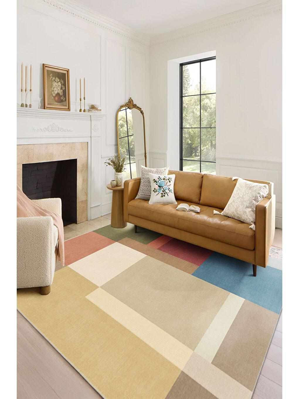 Bej Modern Dekoratif Yıkanabilir Kaymaz Taban Halı – İnce, Yumuşak Salon Halısı, Mutfak Halısı ve Yolluk-1