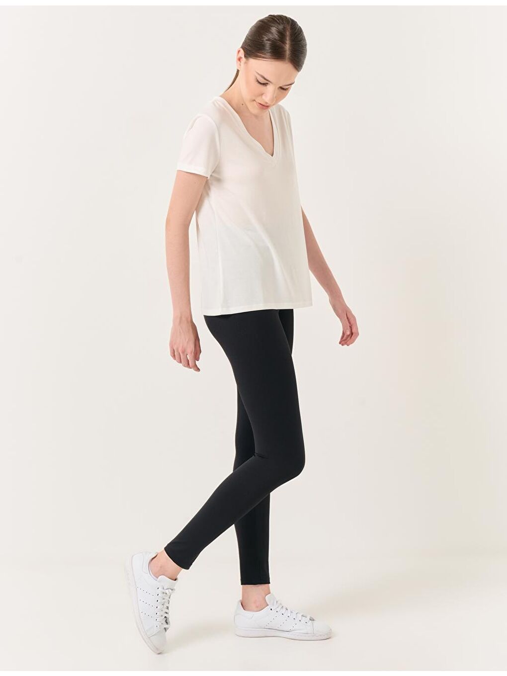 Siyah Dar Kesim Yüksek Bel Dar Paça Basic Örme Tayt-2