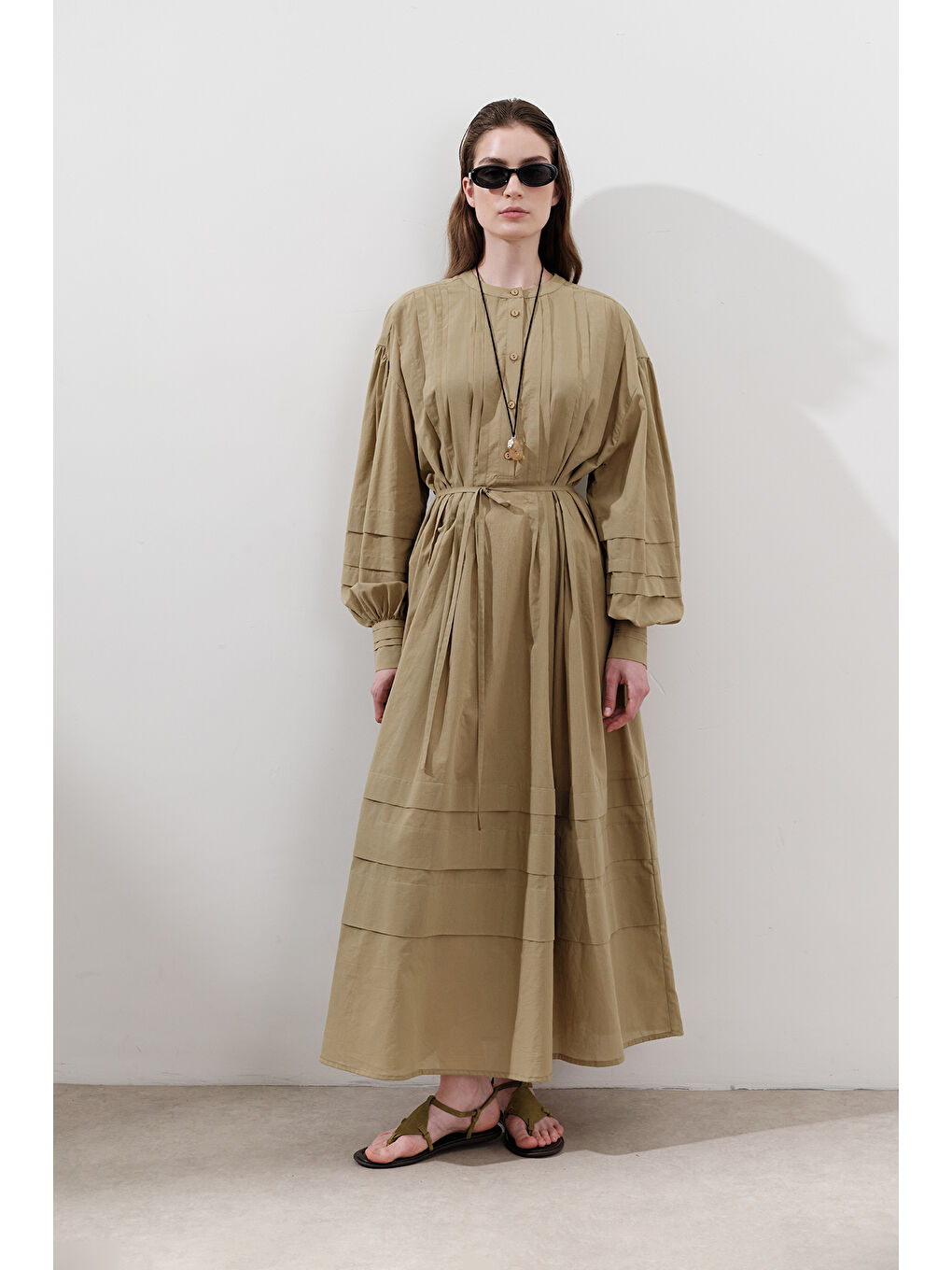 Kahverengi Nervürlü Geniş Elbise Toprak-5