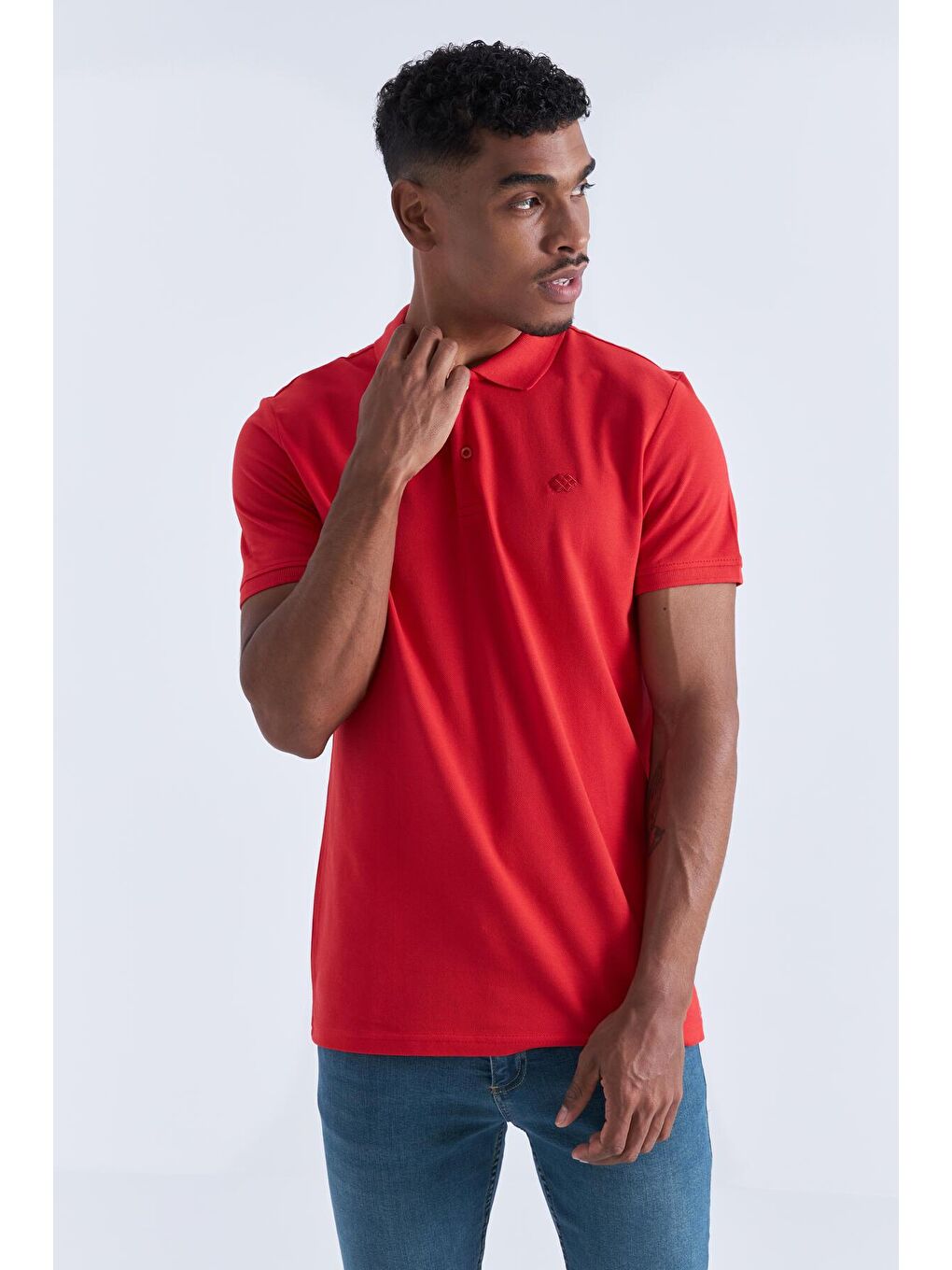 TOMMYLIFE Kırmızı Basic Logolu Standart Kalıp Triko Polo Yaka Erkek T-Shirt - 87748 - 4