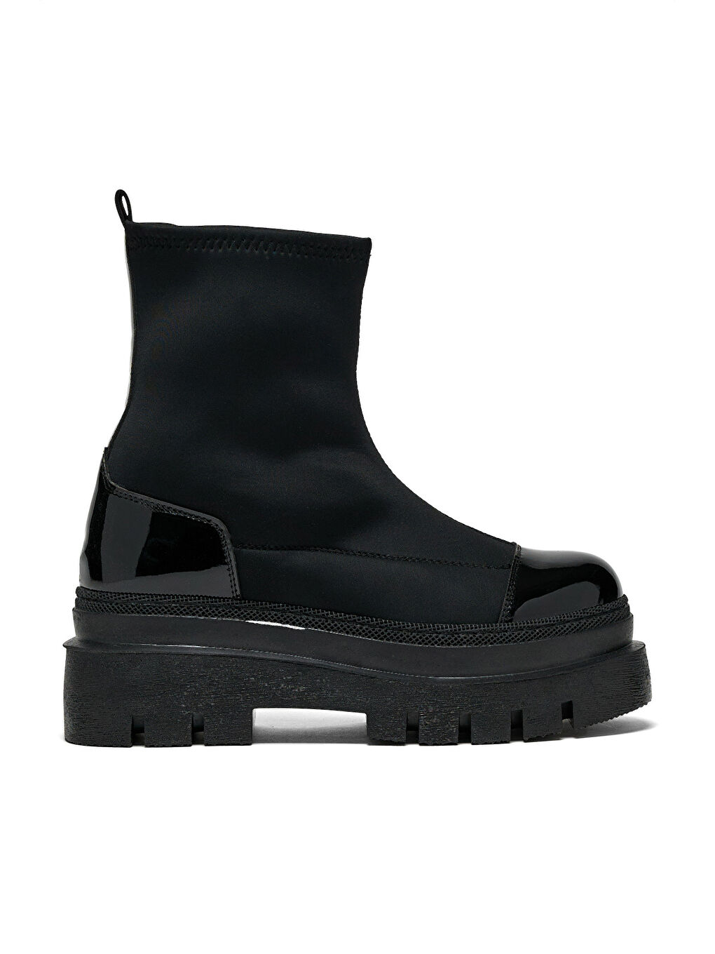 Kadın Siyah Rugan Rahat Kalıp Yüksek Taban Streç Çorap Bot-1