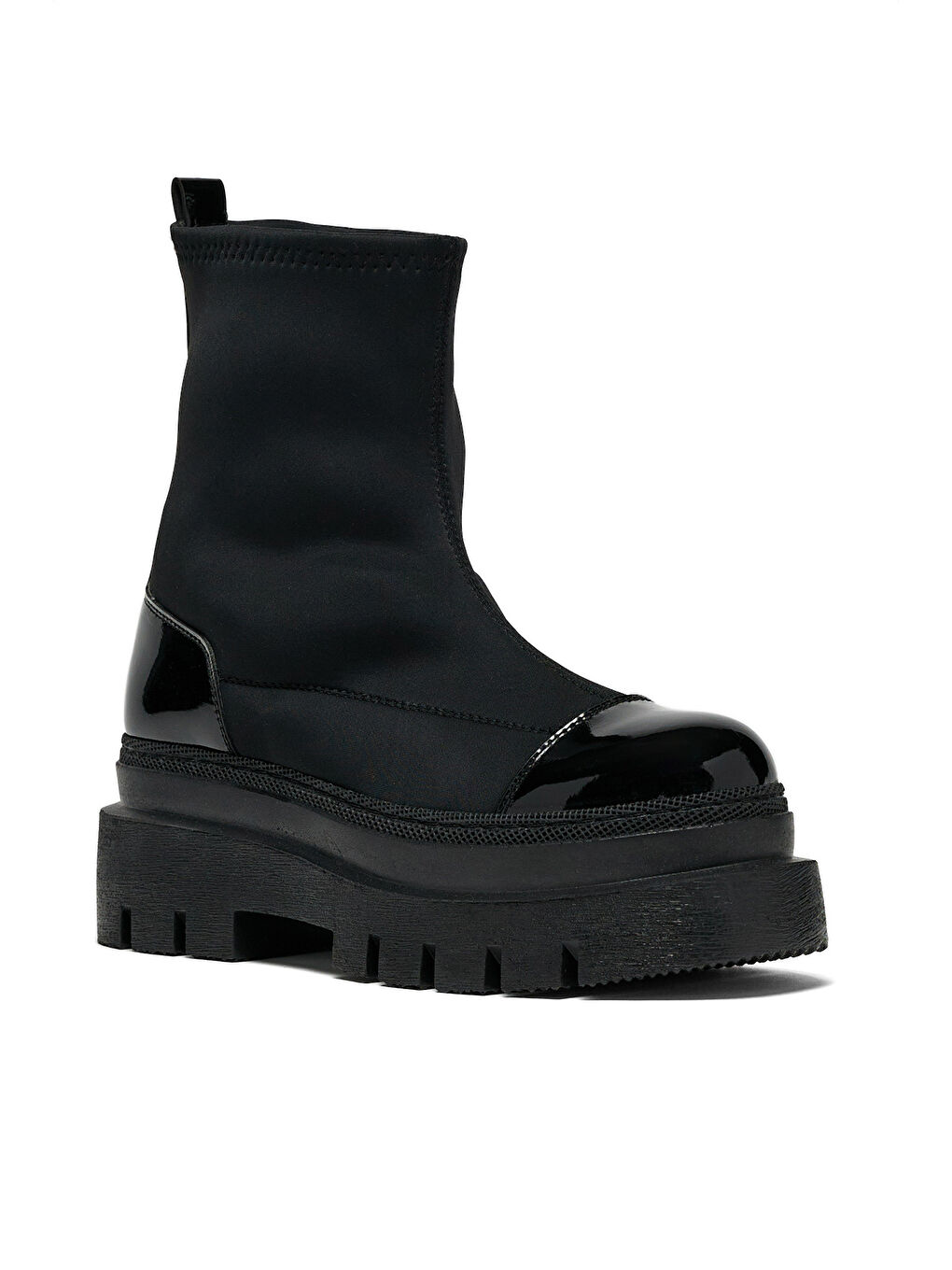 Kadın Siyah Rugan Rahat Kalıp Yüksek Taban Streç Çorap Bot-2