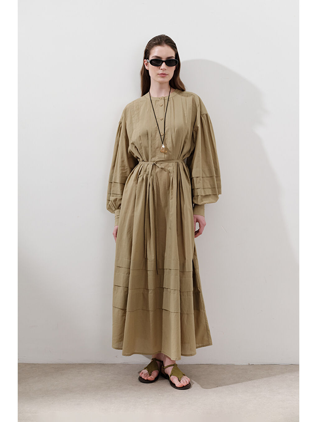 Kahverengi Nervürlü Geniş Elbise Toprak-6