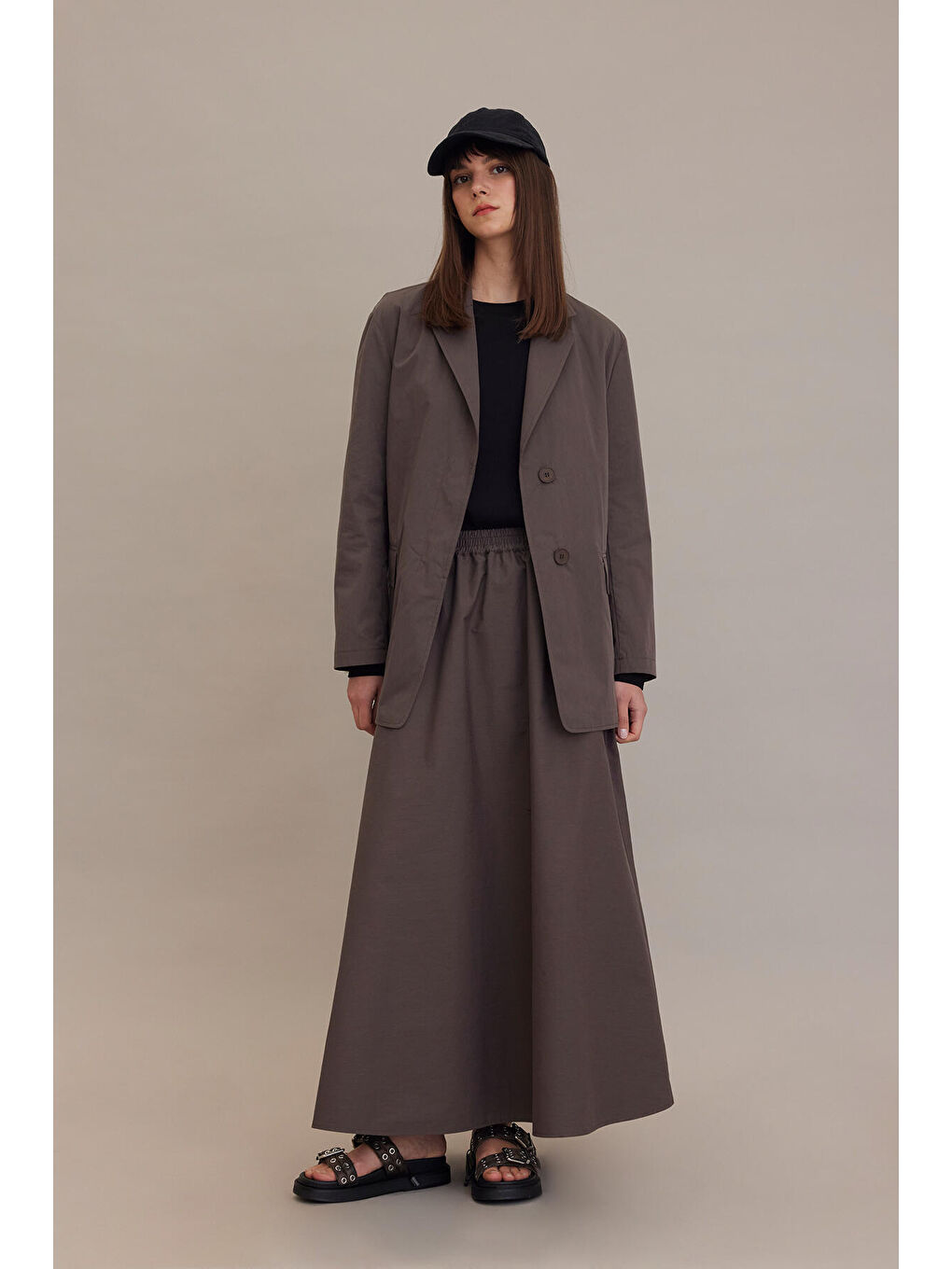 Bej Bol Kesim Kloş Etek Vizon-1