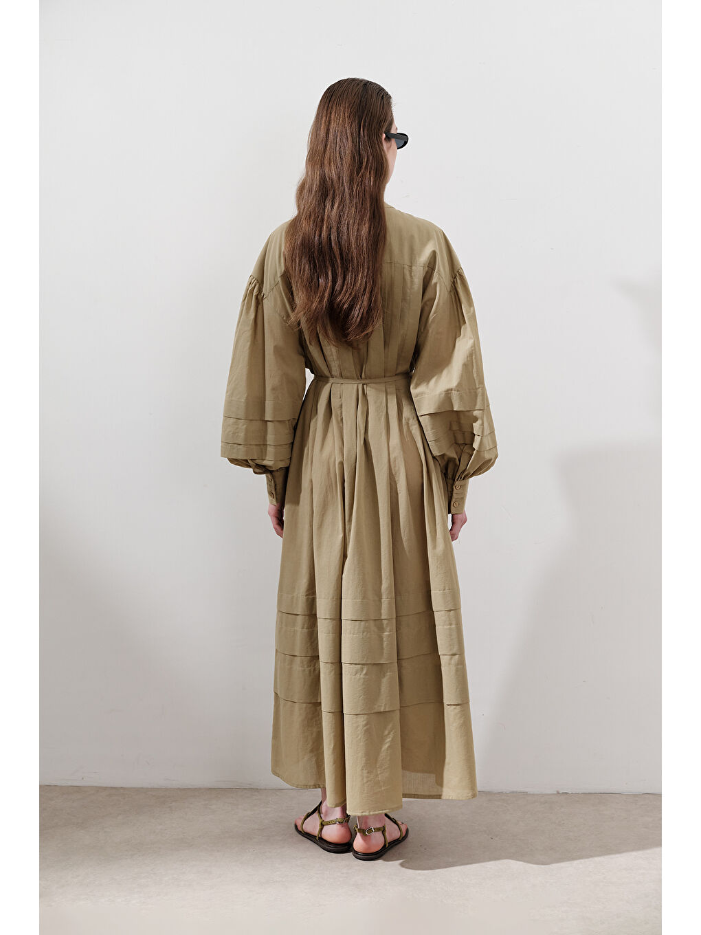 Kahverengi Nervürlü Geniş Elbise Toprak-7