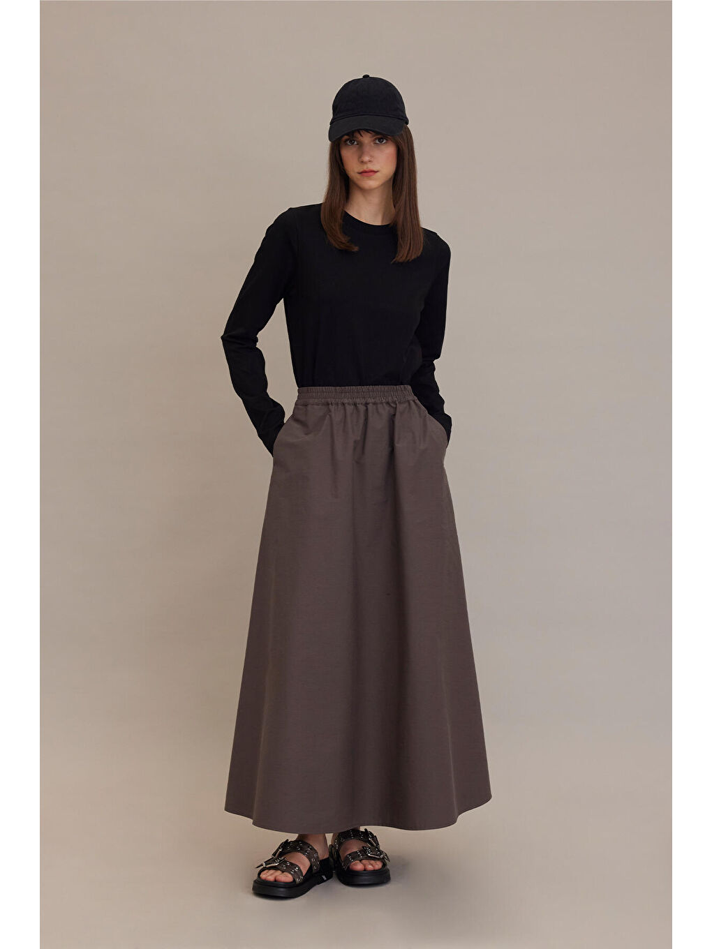 Bej Bol Kesim Kloş Etek Vizon-2