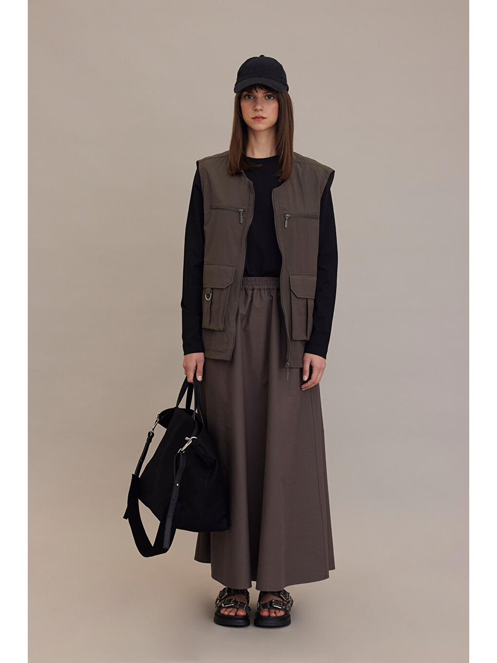 Bej Bol Kesim Kloş Etek Vizon-5