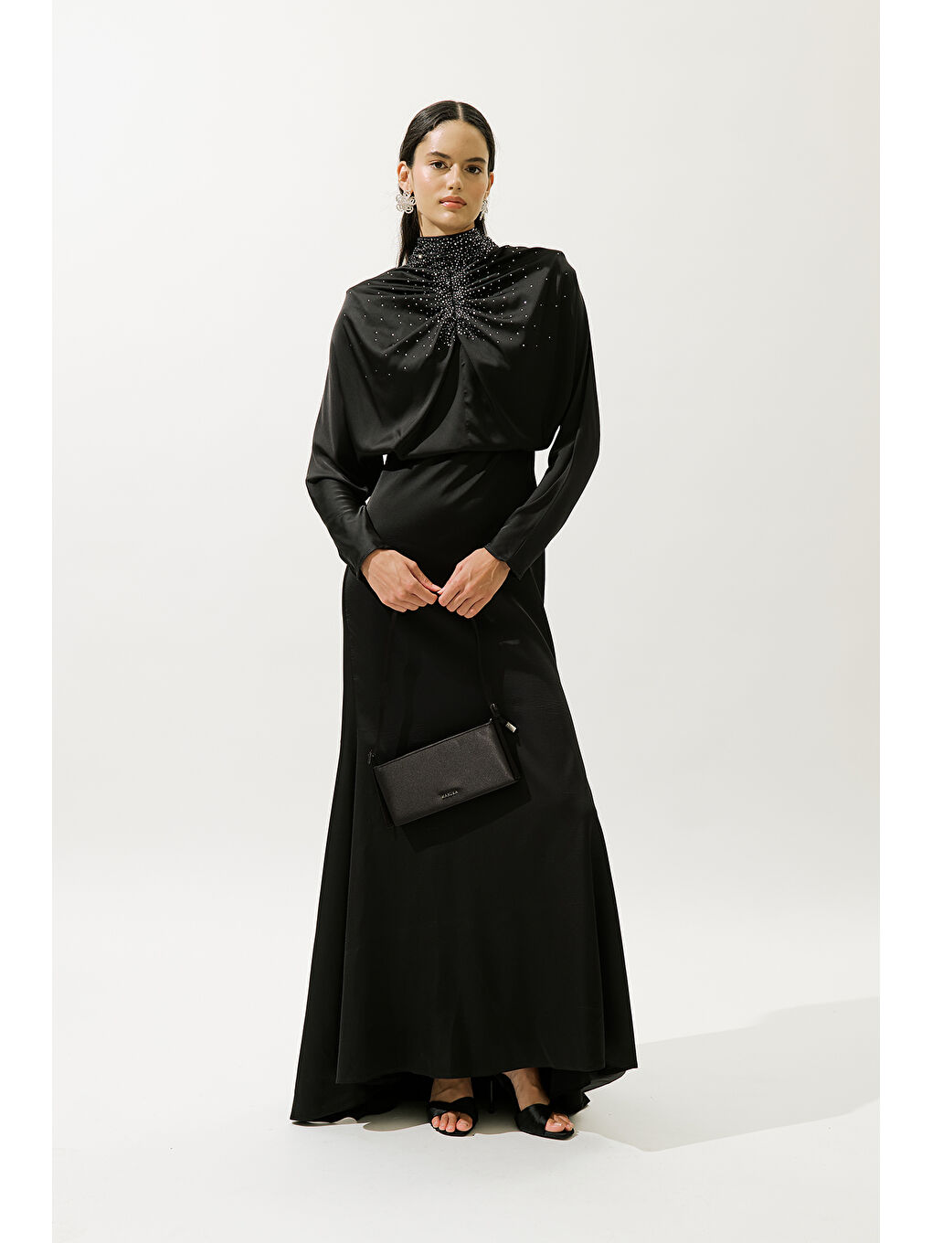 L'amour Taşlı Abiye Elbise Siyah