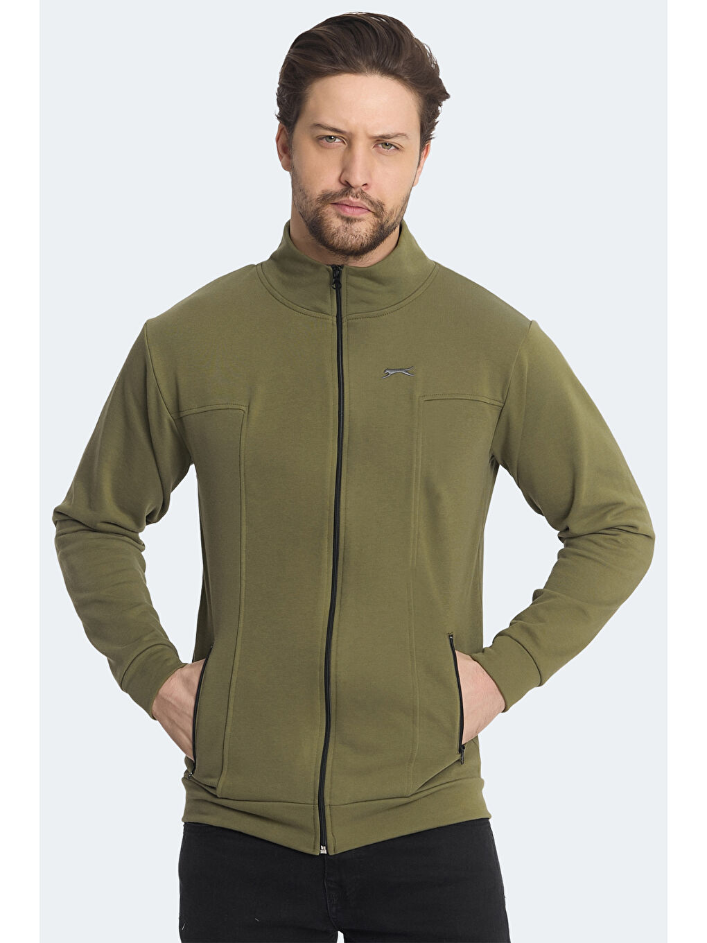 KAGISONA Erkek Fermuarlı Sweatshirt Haki-3