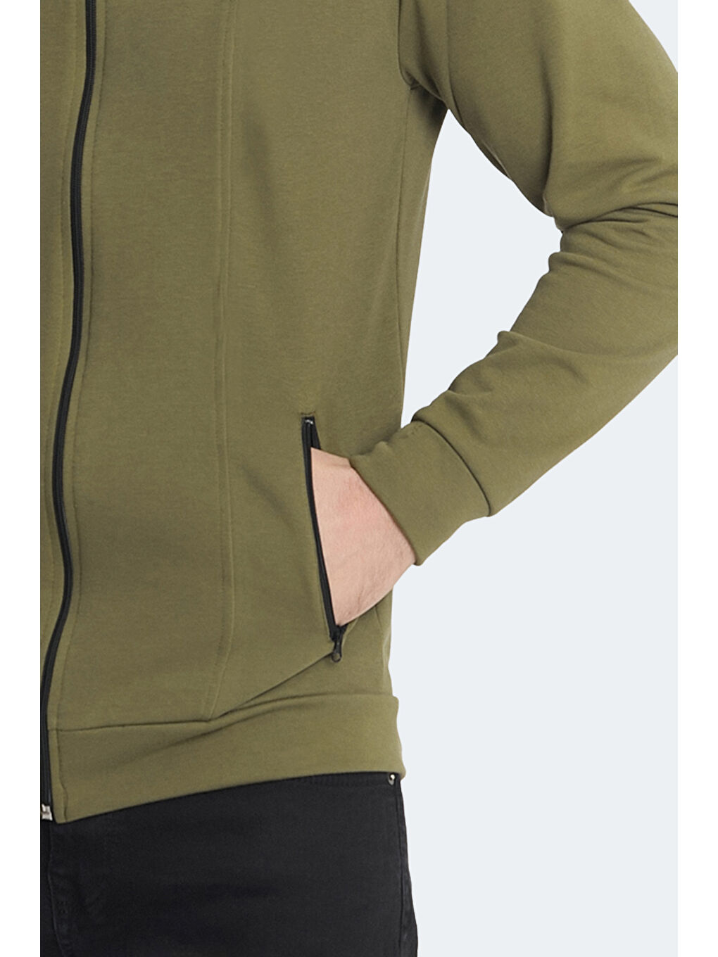 KAGISONA Erkek Fermuarlı Sweatshirt Haki-5