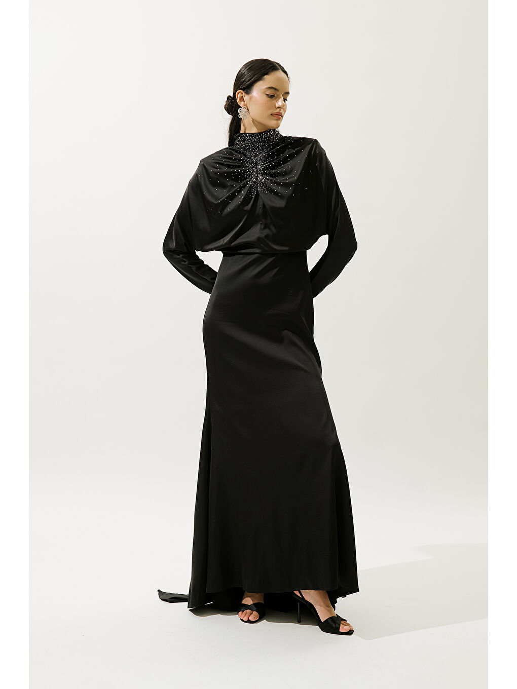 L'amour Taşlı Abiye Elbise Siyah-3