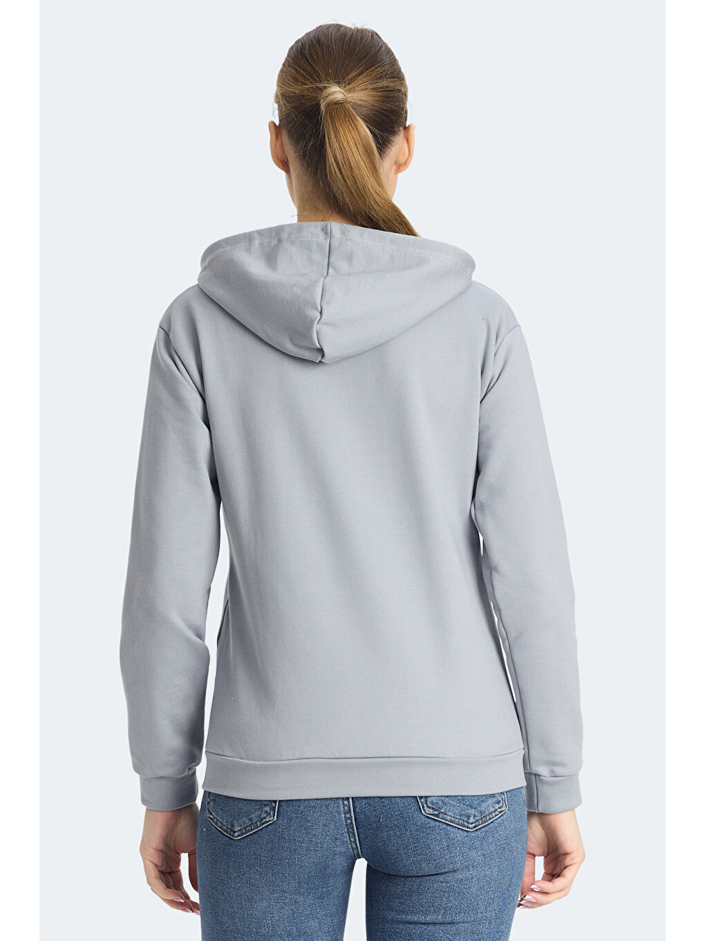 KINET IN Kadın Fermuarlı Kapüşonlu Cepli Gri Sweatshırt-1