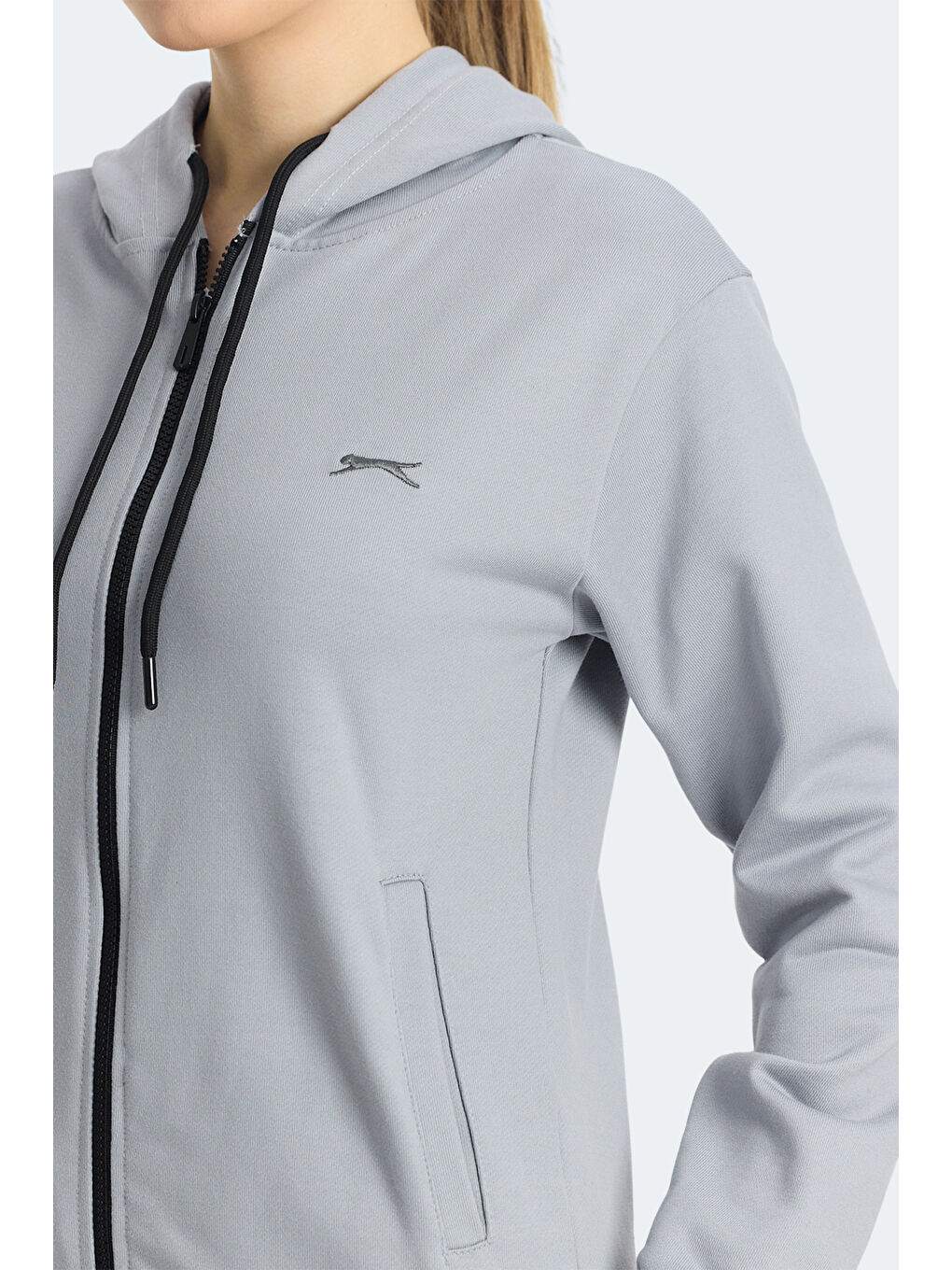 KINET IN Kadın Fermuarlı Kapüşonlu Cepli Gri Sweatshırt-4