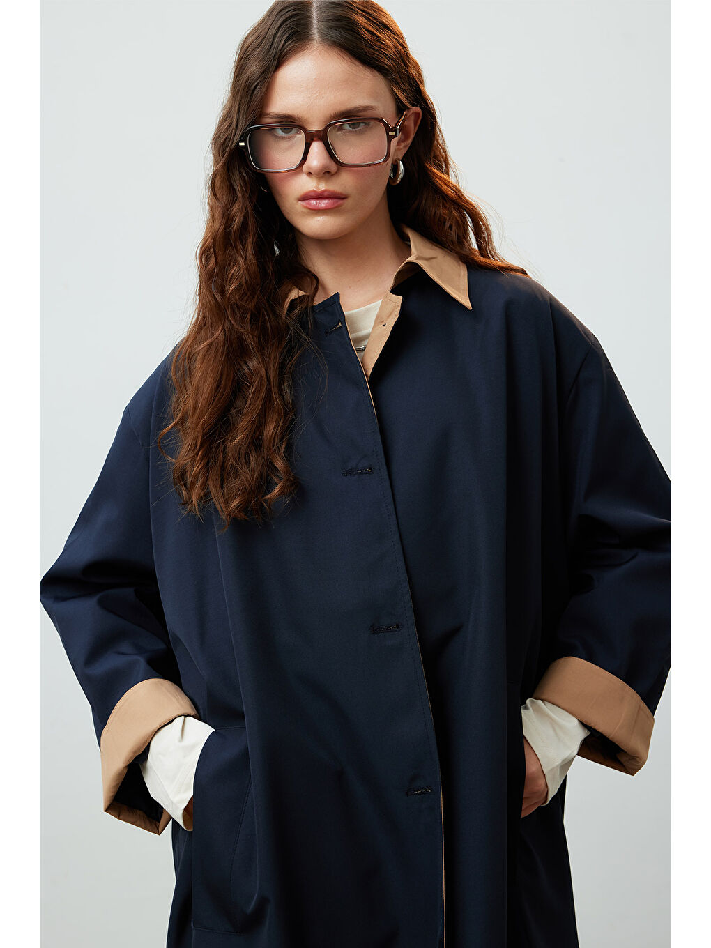 Mılano Oversize Trençkot Lacivert-1